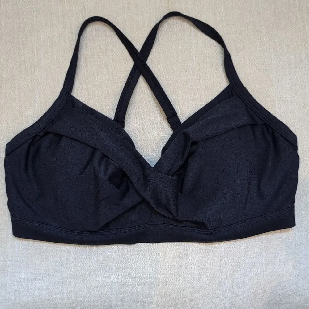 Athleta Active Navy Blue Twist Up Bikini Top Size 36D/DD Swim Workout Top